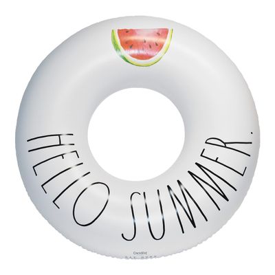 Rae Dunn x CocoNut Float Ring Float - Hello Summer Theme - Adult Size Large 48 Inch Inflatable Raft & Durable Water Inner Tube - Stable Ride-On for Summer Parties & Swim Events