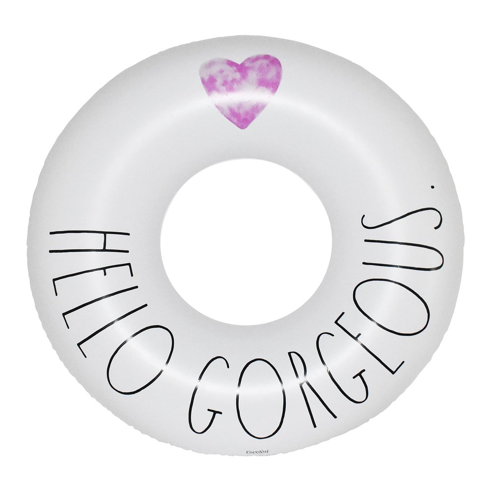Rae Dunn x CocoNut Float Ring Float - Adult Size Large 48 Inch Inflatable Raft & Durable Water Inner Tube - Stable Ride-On for Summer Parties & Swim Events (Hello Gorgeous.)