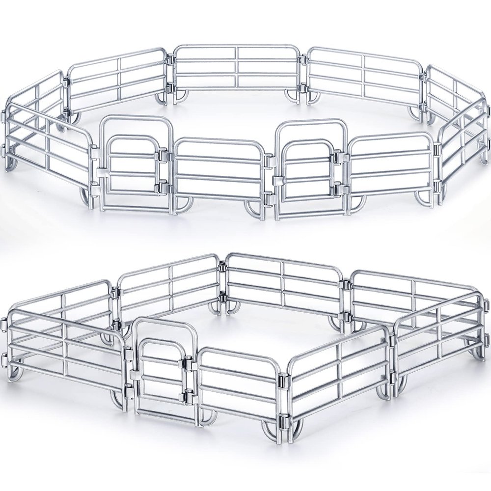 40 Pieces Horse Corral Fencing Accessories Playset Plastic Farm Fence Toy for Farm Barn Paddock Horse Stable Farm Animal Fence Panel Paddock Toy Educational Present Cake Toppers (Retro Style,Grey)