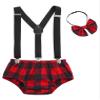 JEATHA Baby Boy First Birthday Photography Gentleman Suit Plaid Briefs Suspender Coveralls with Bow Tie Set Red 6-9 Months view 1