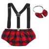JEATHA Baby Boy First Birthday Photography Gentleman Suit Plaid Briefs Suspender Coveralls with Bow Tie Set Red 6-9 Months view 2