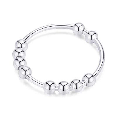 Jacruces 925 Sterling Silver Rings Anxiety Rings Fidget Ring for Women & Men Silver Spinner Thumb Ring with Beads Spinning Stress Relief Anxiety Fidget Jewelry Ideal Gift, Size 9.5