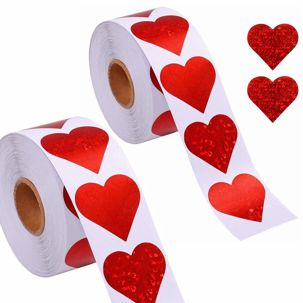 1000 Pieces Valentine's Love Decorative Stickers Glitter Heart Stickers Red Heart Sticker for Valentine's Day Decorations Accessories