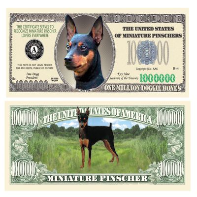 American Art Classics Pack of 50 - Miniature Pinscher - MinPin Million Dollar Bills - Collectible Novelty Million Dollar Bills - Best Gift for Mini Pinscher Lovers
