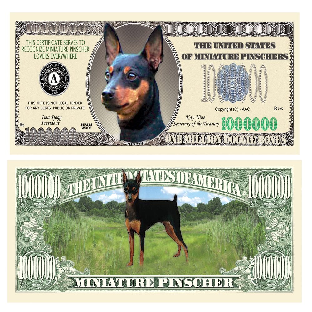 American Art Classics Pack of 50 - Miniature Pinscher - MinPin Million Dollar Bills - Collectible Novelty Million Dollar Bills - Best Gift for Mini Pinscher Lovers