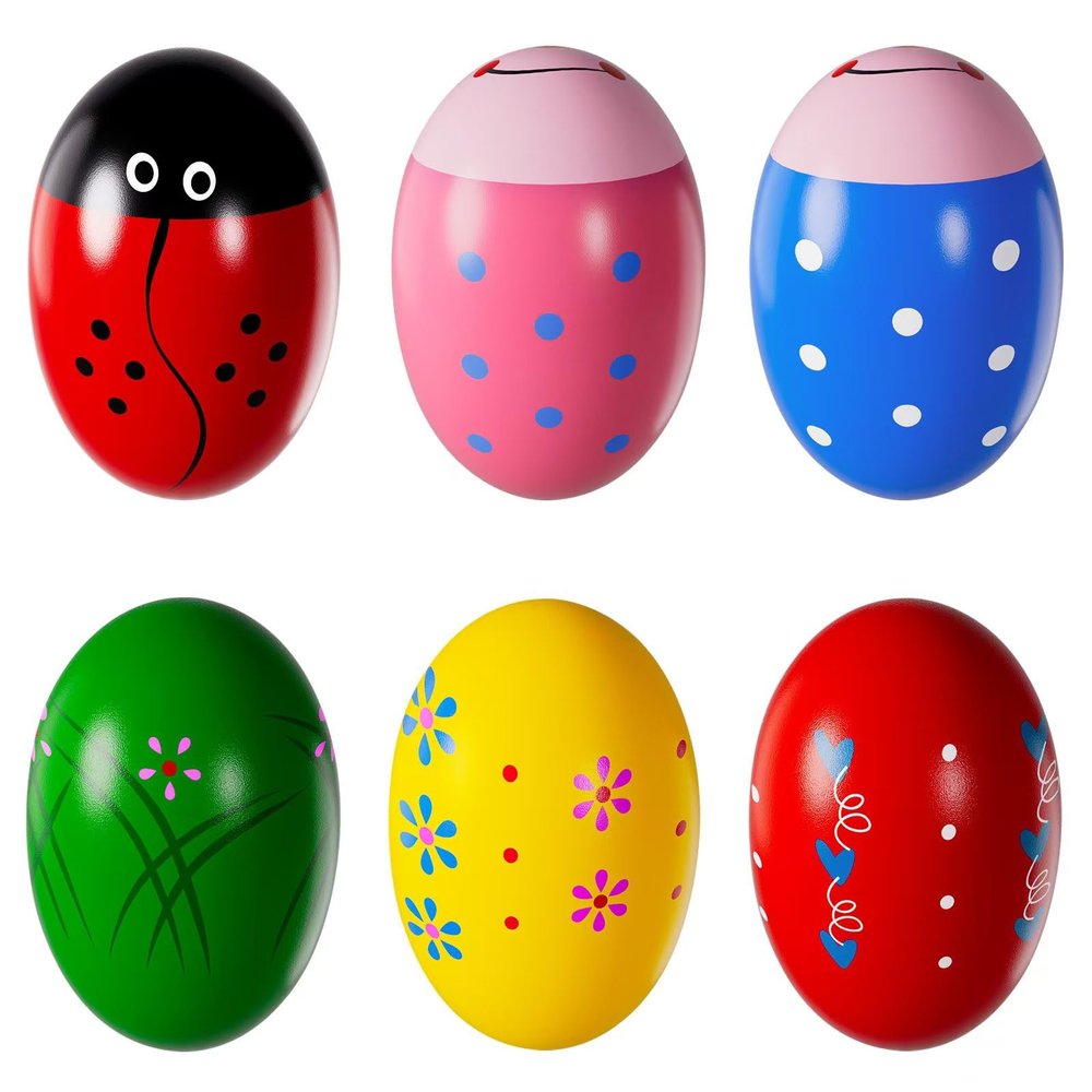 Easter Basket Stuffers, Set of 6 Prefilled Easter Eggs, Wooden Percussion Musical Shaker Egg Fillers Montessori Toy Essentials for Toddlers Teens Kids Boys Girls Babies