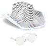 Funcredible White Light Up Cowboy Hat and Glasses - Sparkly Disco Cowgirl Hat - Sequin Cowboy Hats for Women - Cowgirl Costumes for Girls view 1