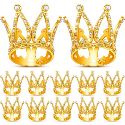 12 Pcs Crown Cake Topper Mini Baby Crown Tiny Queen Small Alloy Crystal Princess Headpiece Cake Decoration for Women Lady Girl Bridal Wedding Royal Themed Baby Shower Birthday Party(Gold)
