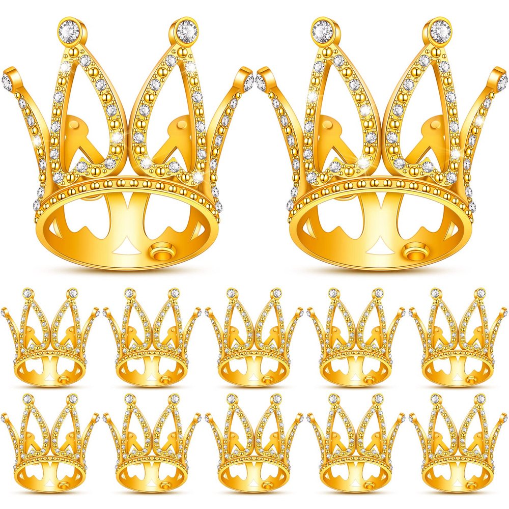 12 Pcs Crown Cake Topper Mini Baby Crown Tiny Queen Small Alloy Crystal Princess Headpiece Cake Decoration for Women Lady Girl Bridal Wedding Royal Themed Baby Shower Birthday Party(Gold)