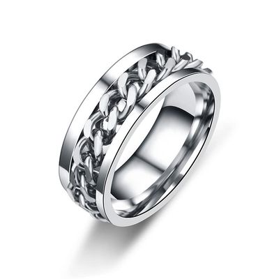 COLORFUL BLING Black Silver 8mm Spinner Ring Stainless Steel Fidget Rings Anti Anxiety for Men Women Cool Grooved Anxiety Stress Roller Rings Cool Jewelry-silver11
