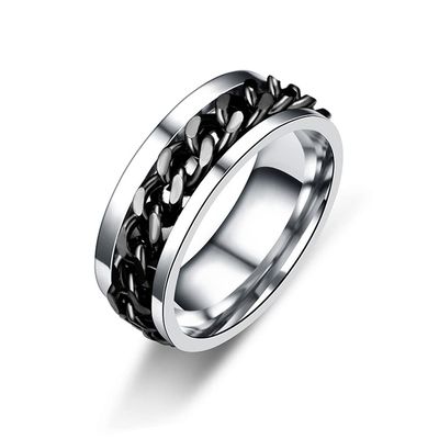 COLORFUL BLING Black Silver 8mm Spinner Ring Stainless Steel Fidget Rings Anti Anxiety for Men Women Cool Grooved Anxiety Stress Roller Rings Cool Jewelry-black8