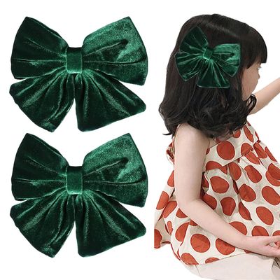 SALOCY Big Hair Bows 6 Inch Velvet Hair Bows Hair Clips for Baby Girls (Dark Green-1)
