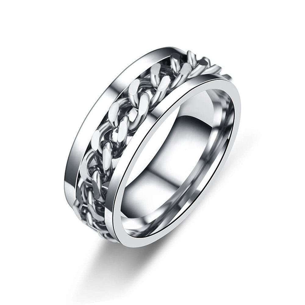 COLORFUL BLING Black Silver 8mm Spinner Ring Stainless Steel Fidget Rings Anti Anxiety for Men Women Cool Grooved Anxiety Stress Roller Rings Cool Jewelry-silver7