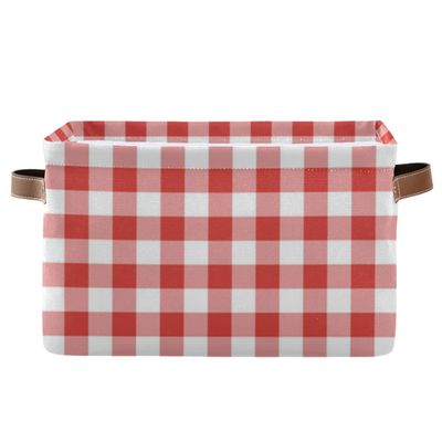 Red White Checked Christmas Rectangle Storage Basket Collapsible Storage Bin for Nursery Toys Books, Waterproof Baskets for Closet Shelves Bedroom Decor