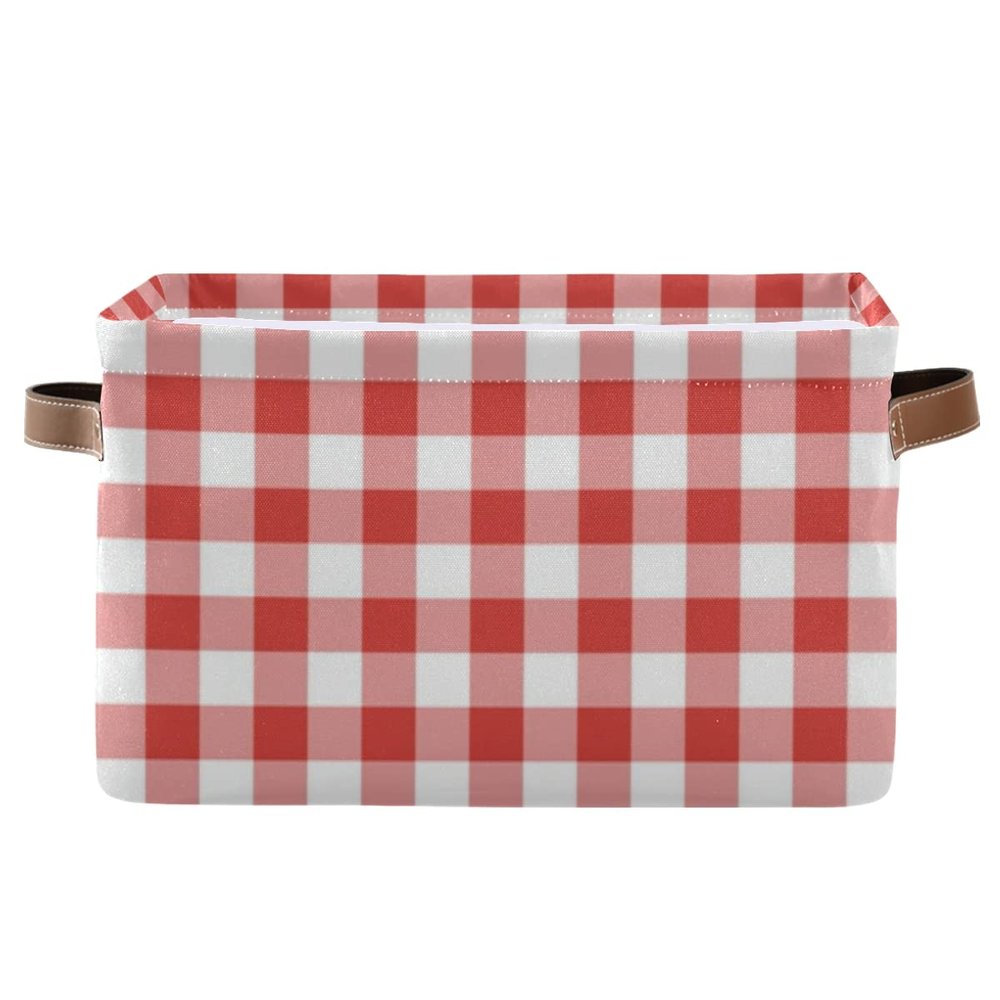 Red White Checked Christmas Rectangle Storage Basket Collapsible Storage Bin for Nursery Toys Books, Waterproof Baskets for Closet Shelves Bedroom Decor