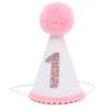 LINLULU First Birthday Hat with Pink Pom Topper - Glitter White Hat, 1st Birthday Cake Smash Photo Prop, Pink Girl Decoration view 1