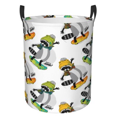 Foruidea Raccoon And Skateboard Laundry Basket,Laundry Hamper,Collapsible Storage Bin,Oxford Fabric Clothes Baskets,Nursery Hamper For Home,Office,Dorm,Gift Basket
