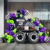 Monster Truck Purple and Green Black Balloon Garland Arch Kit with Big Wheels checkered star mylar foil tire balloons For Kids 3th 4th Birthday Monsters Racing Car Theme Party Decorations view 2