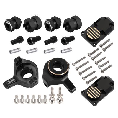 INJORA RC Brass Upgrades Diff Cover, Steering Knuckle and RC Hex Extension kit for Axial SCX24 AXI90081 Upgrades Parts 1/24 RC Crawler Car Accessories,Black
