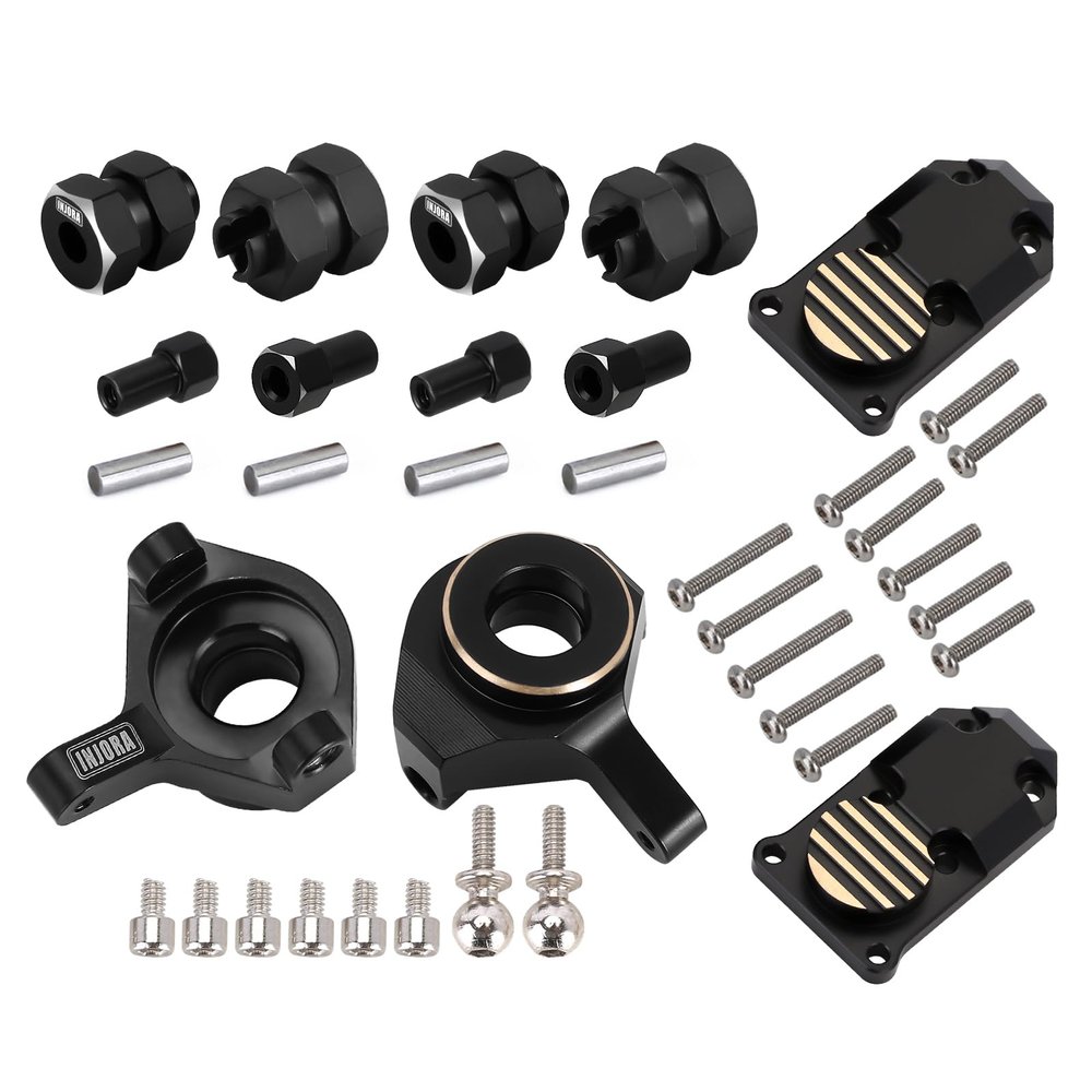 INJORA RC Brass Upgrades Diff Cover, Steering Knuckle and RC Hex Extension kit for Axial SCX24 AXI90081 Upgrades Parts 1/24 RC Crawler Car Accessories,Black
