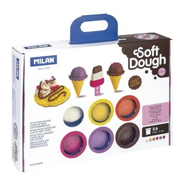 Milan - Case of 6 x 59 g Soft Dough Soft Paste with Tools 'Ice Cream and Waffles', Multicoloured (FACTIS, S.A. 913306ICW)