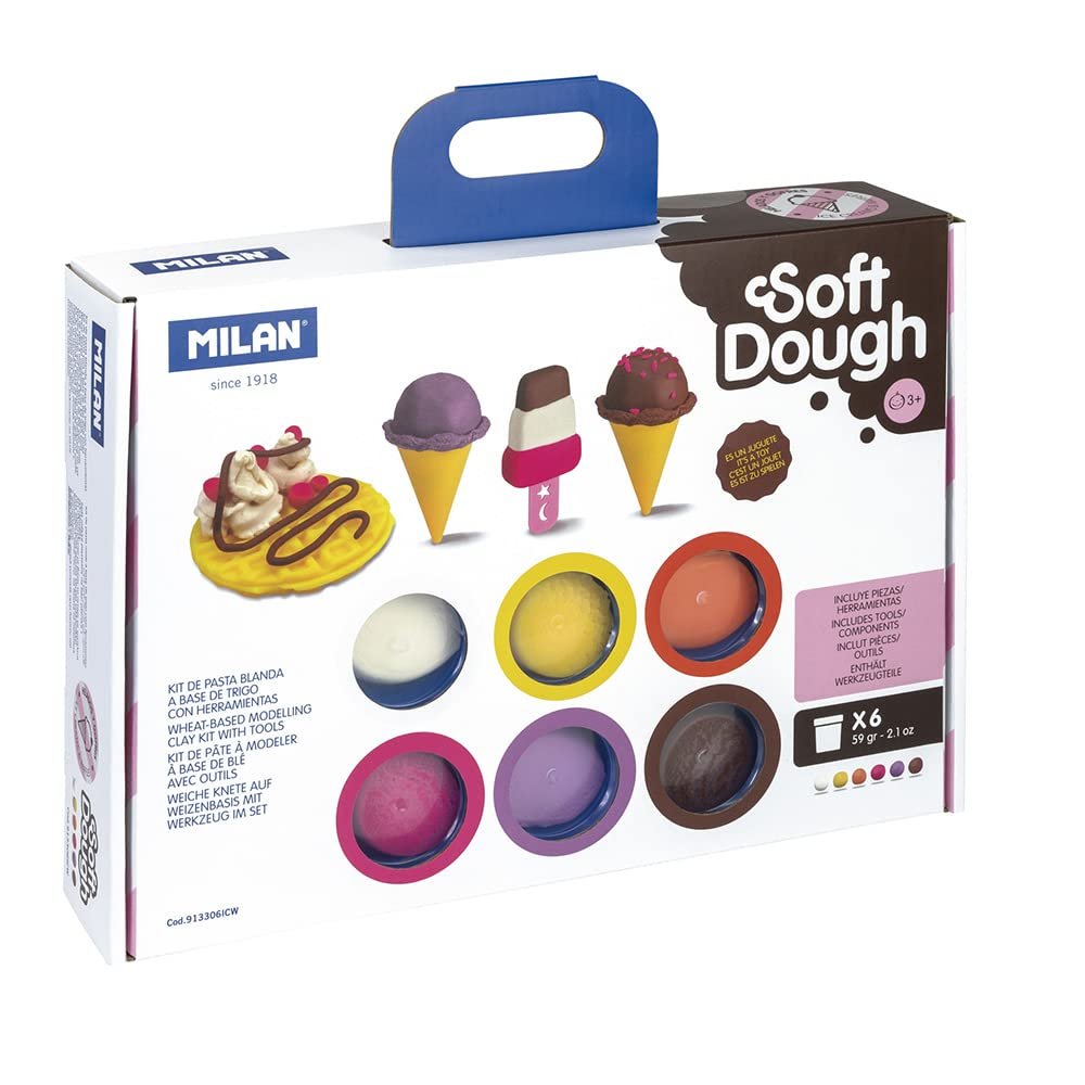 Milan - Case of 6 x 59 g Soft Dough Soft Paste with Tools 'Ice Cream and Waffles', Multicoloured (FACTIS, S.A. 913306ICW)