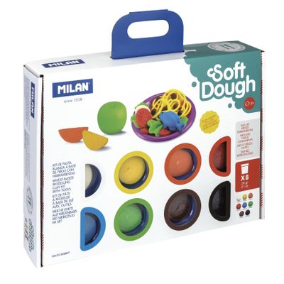 MILAN - Case 8 Bottles 59 g Soft Dough Soft Dough with Tools 'Cooking Time', Multicoloured (FACTIS, S.A. 913308CT)
