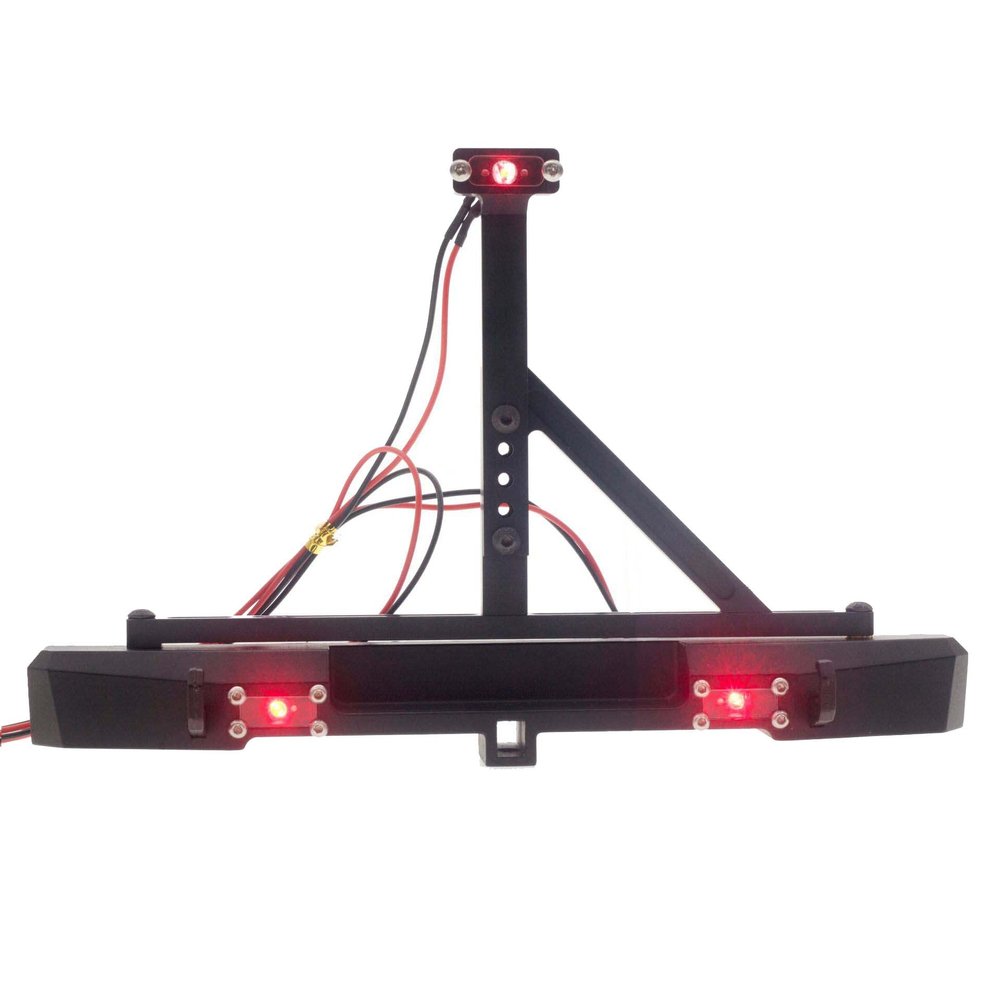LAFEINA Metal Back Rear Bumper with LED Lights for 1:10 RC Crawler Car SCX10 TRX4 TRX6