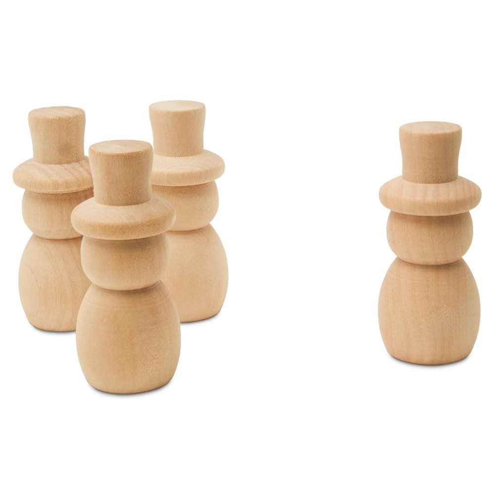 Snowman Peg Dolls 2-5/8 inch, Pack of 50 Wooden Peg Dolls for Christmas Crafts, Nativity Scenes, Holiday Decorations, by Woodpeckers