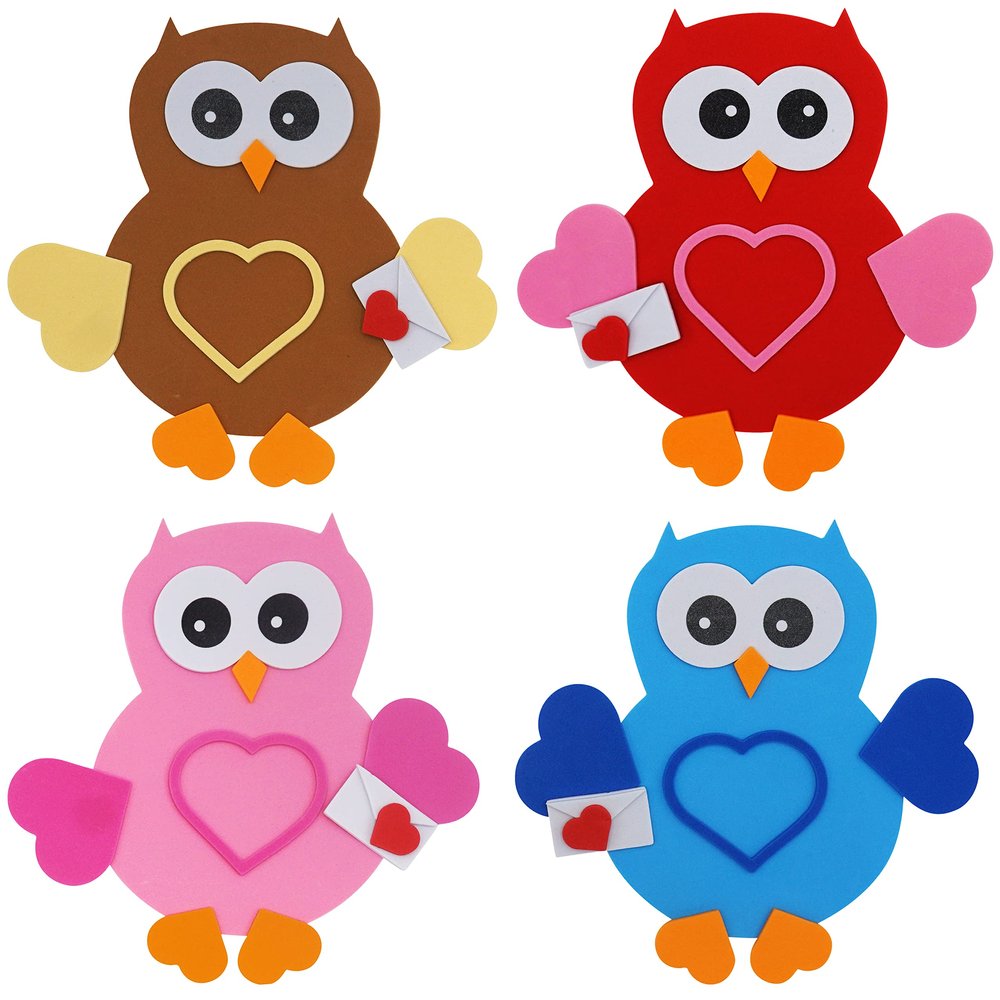 4E's Novelty Valetines Day Owl Magnet Craft for Kids - 12 Pack Valetines Day Activity Arts & Craft Kit for Kids Classroom