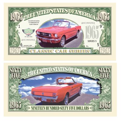 American Art Classics Pack of 25-1965 Mustang Convertible Novelty Money Bill - Great Gift Or Keepsake for Pony Lovers