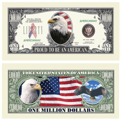 American Bald Eagle - Proud to Be an American Million Dollar Novelty Bill - Pack of 25