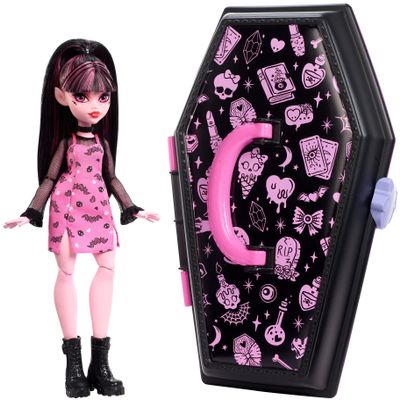 Monster High Draculaura Doll & Accessories, Gore-ganizer Beauty Kit with Bat Clips, Comb & Mirror, Customizable with Stamp Pen & Stickers