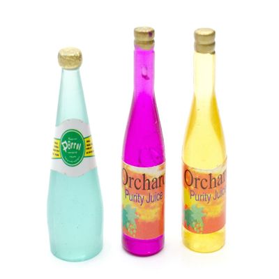 Miniblings 3x Bottles Dolls House Doll Miniature Bottle Water Lemonade Beverages Drinks Food