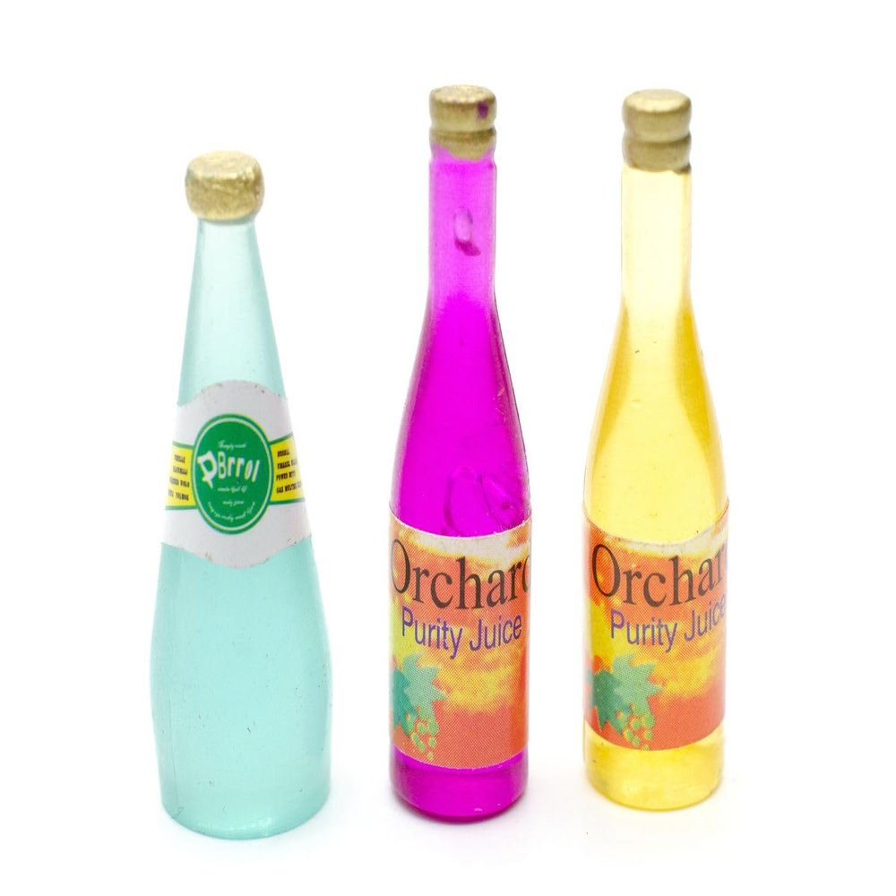 Miniblings 3x Bottles Dolls House Doll Miniature Bottle Water Lemonade Beverages Drinks Food