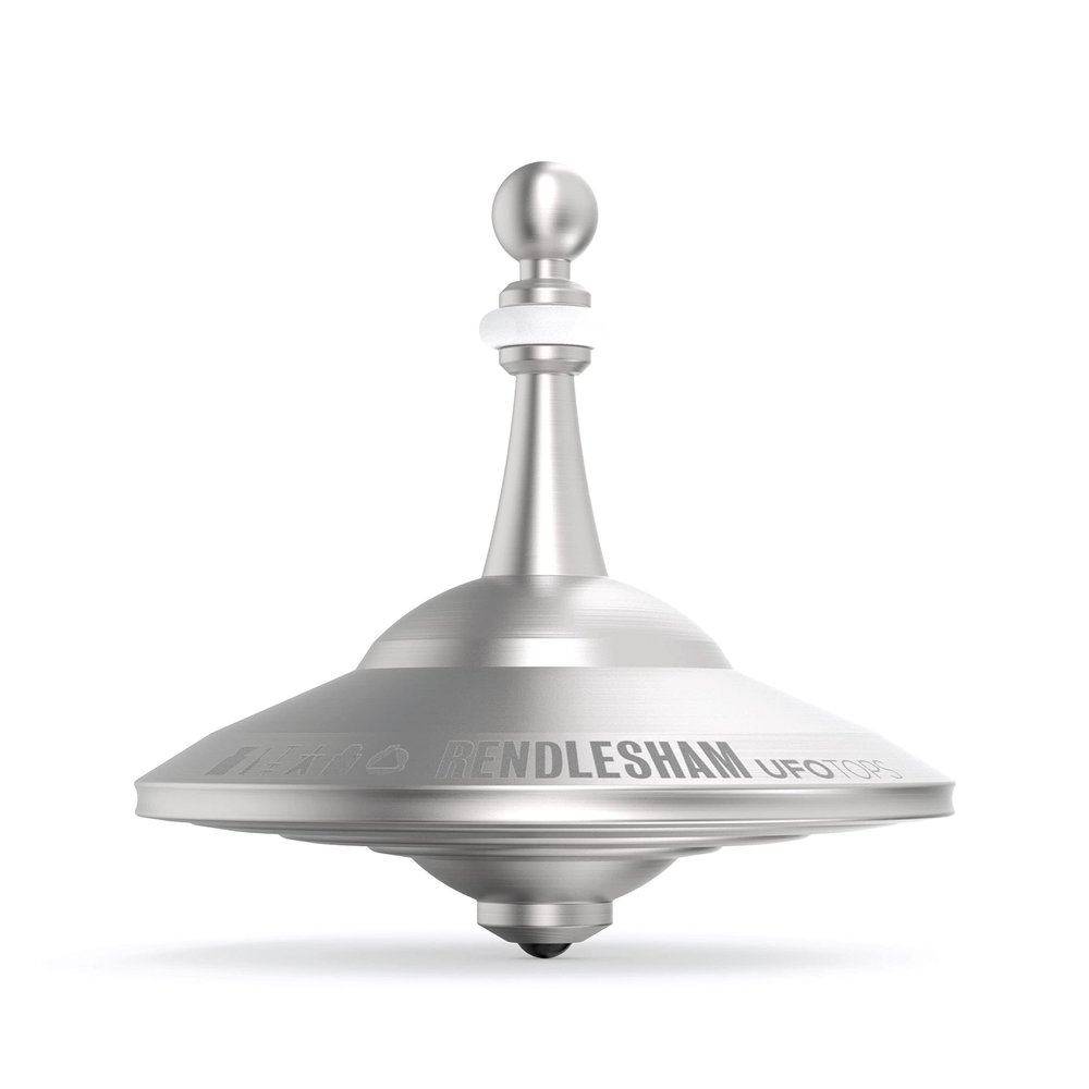 Plexity Labs UFO Tops Rendlesham - Metal Spinning Fidget Top - Inspired by The Documented 1980 UFO Sighting in Rendlesham, England (Cosmic Silver.)