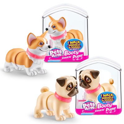 Pets Alive Booty Shakin' Pups (Corgi & Pug) by ZURU, Interactive Mini Dog Toys That Walk, Waggle, and Booty Shake, Electronic Puppy Toy for Kids and Girls (2 Pack)