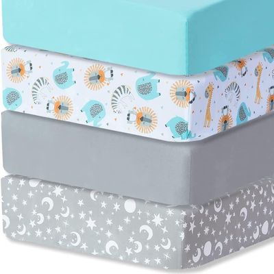 Bimocosy Crib Sheets 4 Pack, Baby Crib Sheets Fitted for Boys and Girls Breathable & Snug Fit, Soft Toddler Bed Sheets for Standard Crib Mattress Nursery Daycare Essentials, Starry Safari