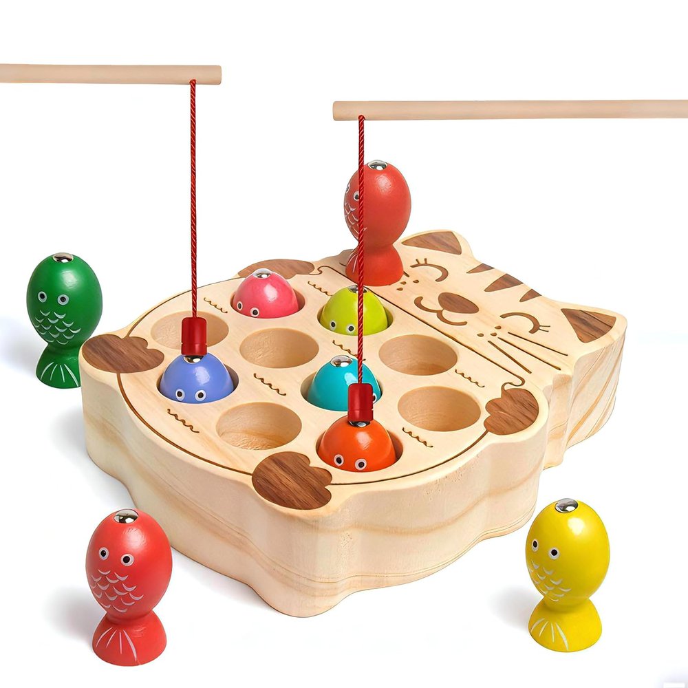 Fishing Game for Kids 3-5,Wooden Montessori Preschool Education Learning Hand-Eye Cognition & Fine Motor Skill Color Sorting Magnetic Fishing Toys Easter Basket Stuffers Gifts for Boys Girls