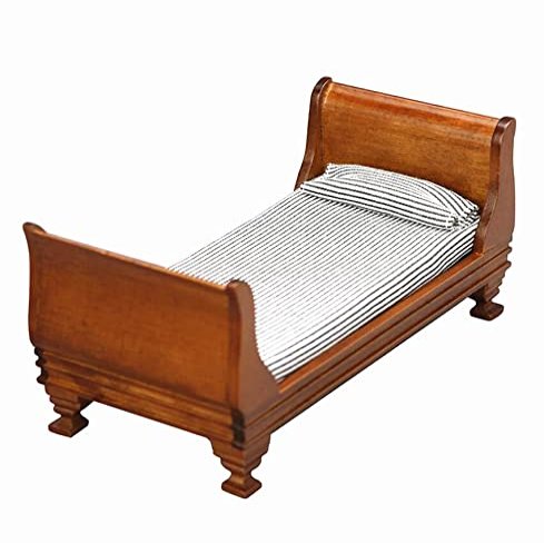 EatingBiting 1:12 Dollhouse Miniature Doll Furniture Vintage Wooden Single Bed Stripe Bedding