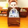 EatingBiting 1:12 Dollhouse Miniature Doll Furniture Vintage Wooden Single Bed Stripe Bedding view 4