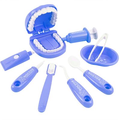 YOUYA DENTAL Dental Early Education Brushing Toys, 9Pcs/Set Children Role Play Toy Crocodile Early Education Cartoon Tooth Brushing Model Preschool Education Toy Dentist Game for Kids Classroom Blue