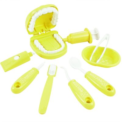 YOUYA DENTAL Dental Early Education Brushing Toys, 9Pcs/Set Children Role Play Toy Crocodile Cartoon Tooth Brushing Model Preschool Education Toy Dentist Game for Kids Classroom Yellow