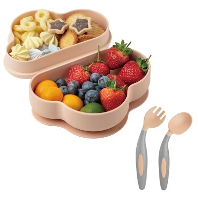 SUPERMAMA Suction Silicone Baby Feeding Set, 2 in 1 Baby Silicone Suction Bowls and Spoons, BPA Free, Infant Babies and Toddler Self Feeding Led Weaning