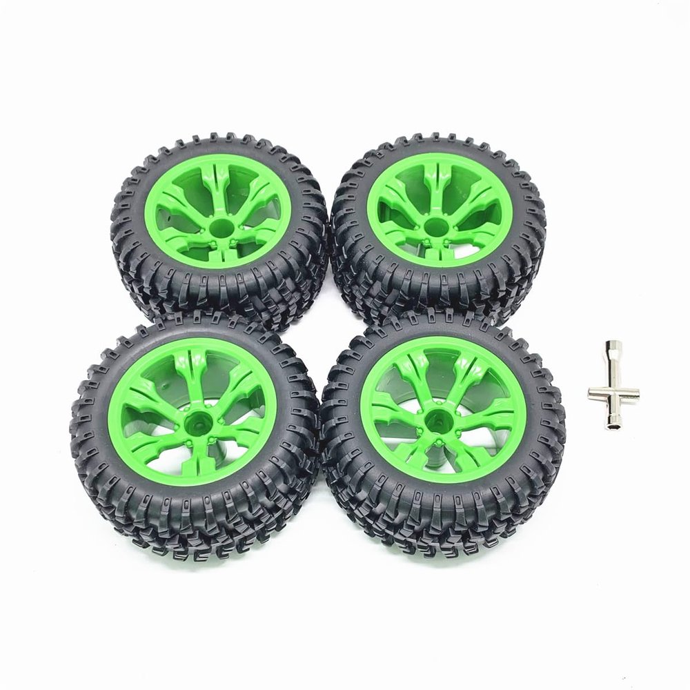 KingVal Replacement 4PCS/Set Widened Car Wheel Tyre RC Parts Compatible with Wltoys 12428/124018/124019/12428-A/12428-B/12428-C/12427/104001 RC Car (Green)