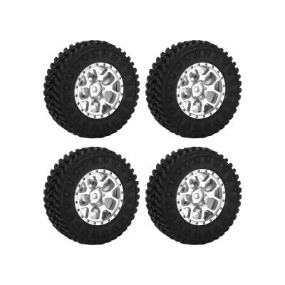 4pcs RC Car Tires,RC Metal Wheel Rim Rubber Tire Upgrade Accessories for AXIAL SCX24 1/24 RC Car(Silver)