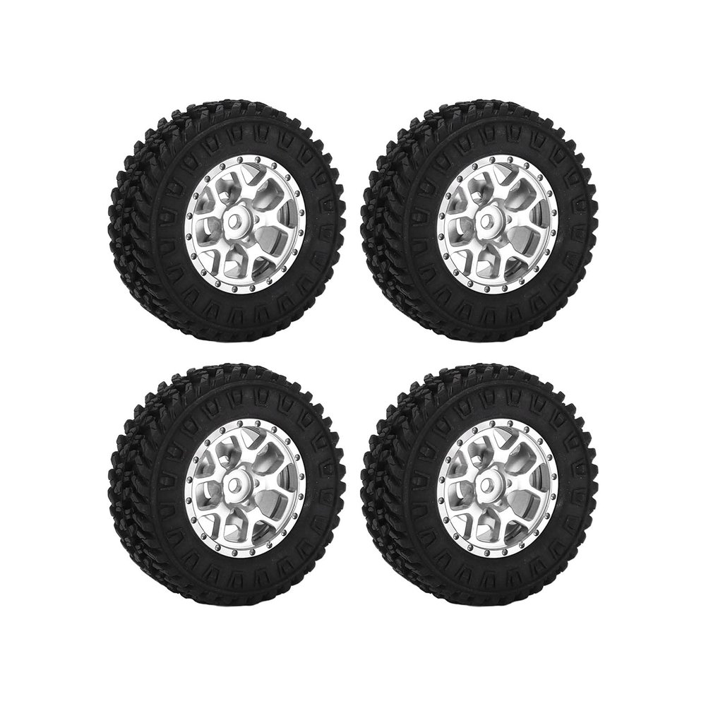 4pcs RC Car Tires,RC Metal Wheel Rim Rubber Tire Upgrade Accessories for AXIAL SCX24 1/24 RC Car(Silver)