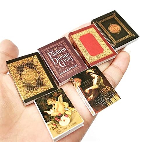 EatingBiting 6Pcs Set mini House Miniature Furniture Bookshelf Story Books Landscape Decoration Accessories Miniature Scene Model Novel Books for Bedroom Book Room Play