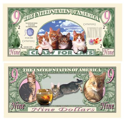 American Art Classics Pack of 25 - Crazy for Cats 9 Lives Novelty Money Collectible Bills