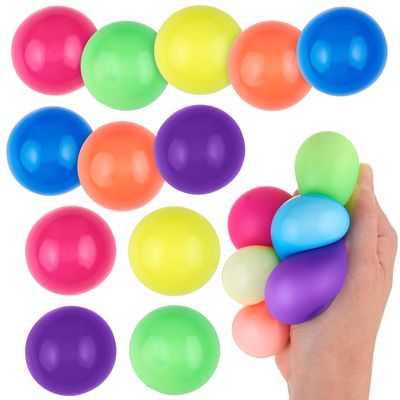 12pc Value Pack - Squeeze Balls in Assorted Neon Colors - Fidget Toy Stress Balls for Adults and Kids - Anxiety Relief Items to Squish, Squeeze, Throw and Stick Fidgets for Kids